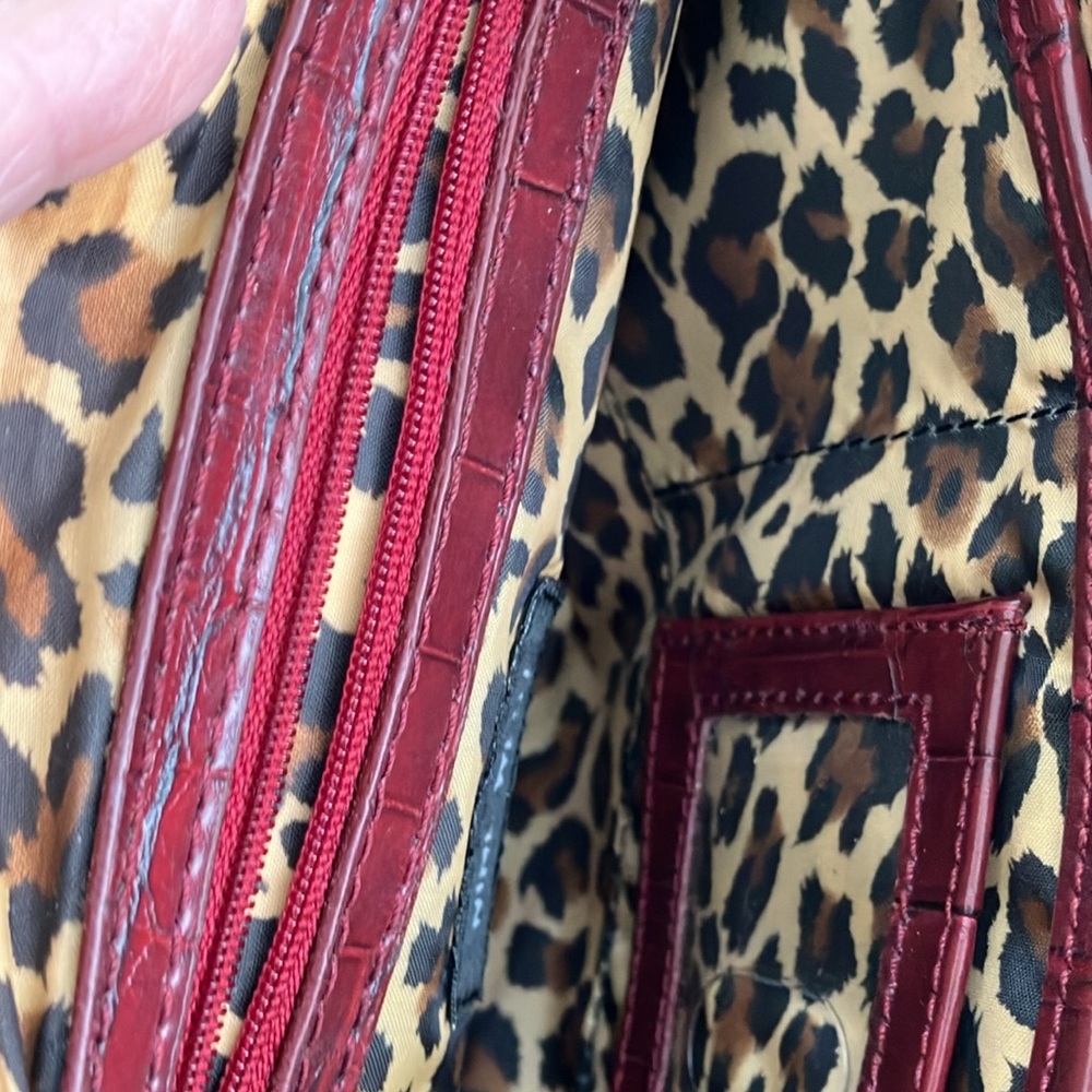 Red Croc-Embossed Handbag with Gold Accents - Picture 5 of 7